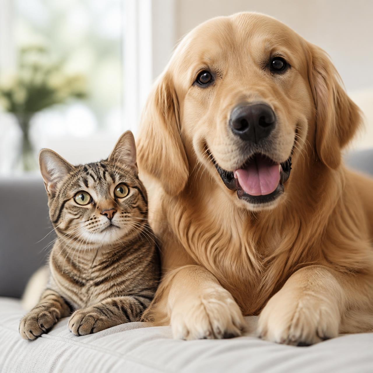Un perro y un gato felices juntos en casa